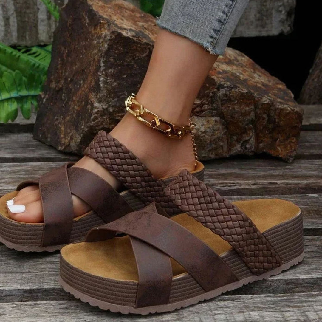 Women's Orthopedic Cross-Strap Platform Sandals - Brown
