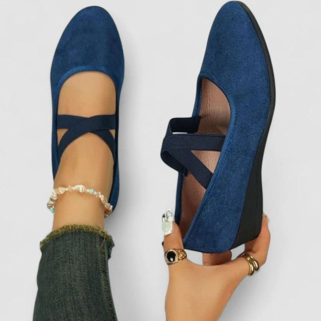 Women's Orthopedic Cross-Strap Slip-On Ballet Flats - Blue