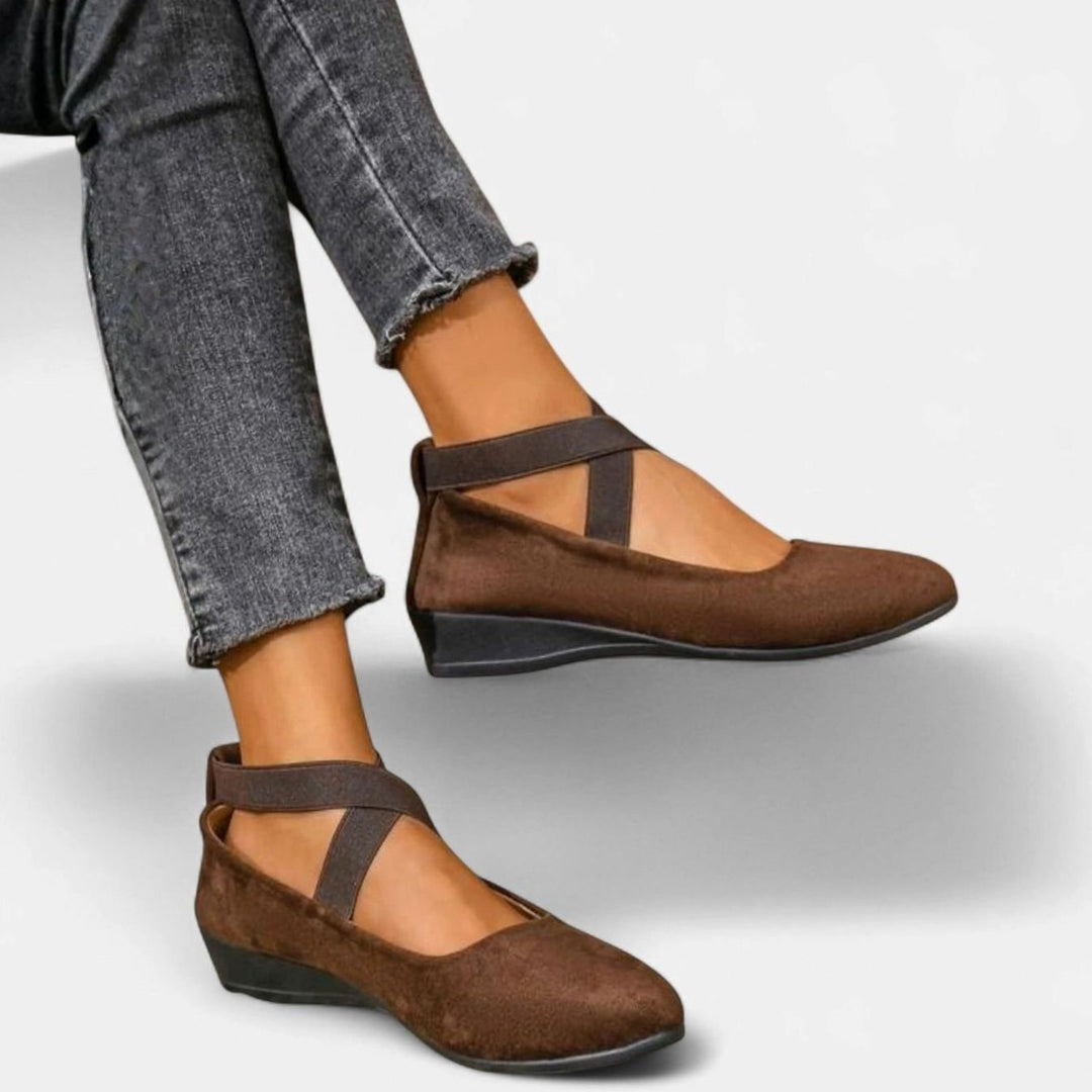 Women's Orthopedic Cross-Strap Slip-On Ballet Flats - Brown