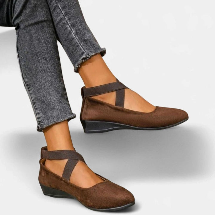 Women's Orthopedic Cross-Strap Slip-On Ballet Flats - Brown