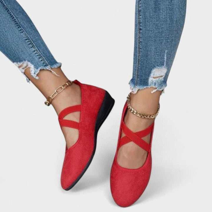 Women's Orthopedic Cross-Strap Slip-On Ballet Flats - Red