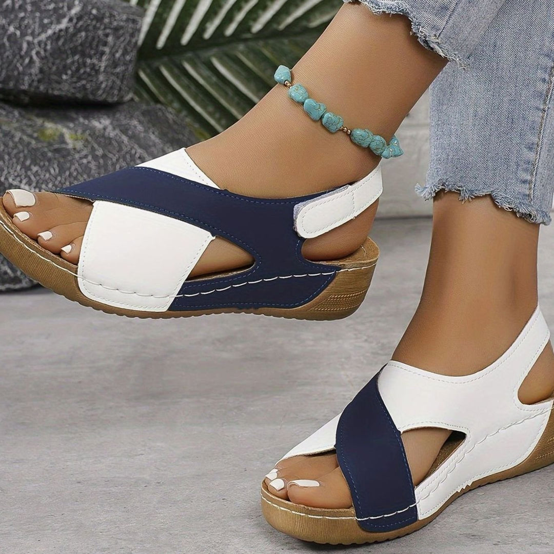 Women's Orthopedic Cross-Strap Wedge Slingback Sandals - Blue