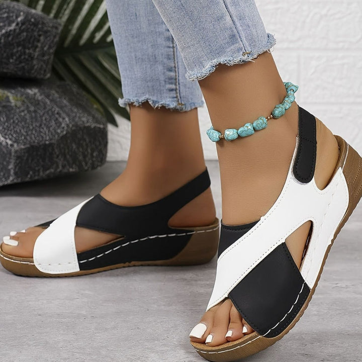 Women's Orthopedic Cross-Strap Wedge Slingback Sandals - Black