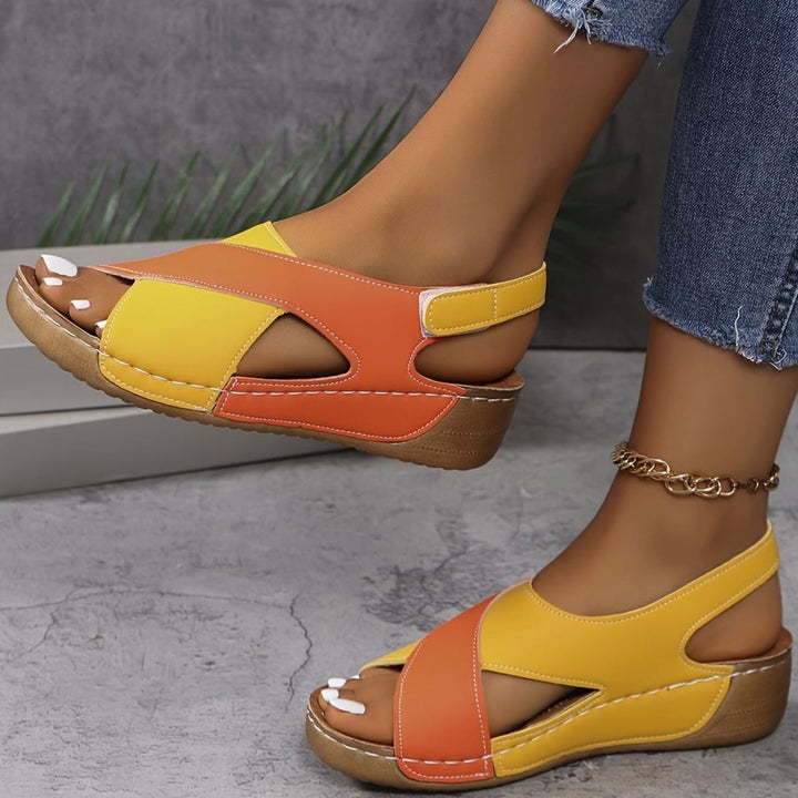Women's Orthopedic Cross-Strap Wedge Slingback Sandals - Orange