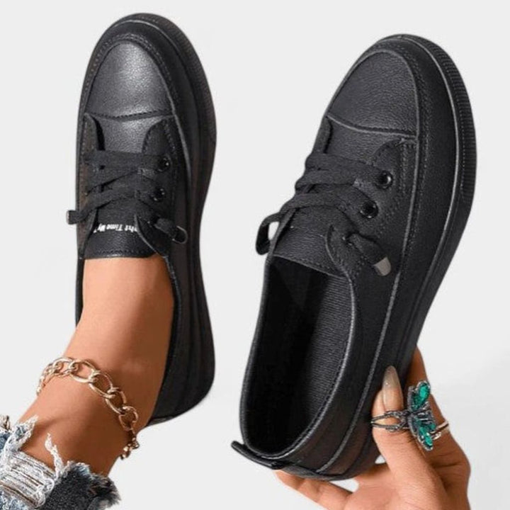 Women's Orthopedic Cushioned Insole Low-Top Lace-Up Sneakers - Black