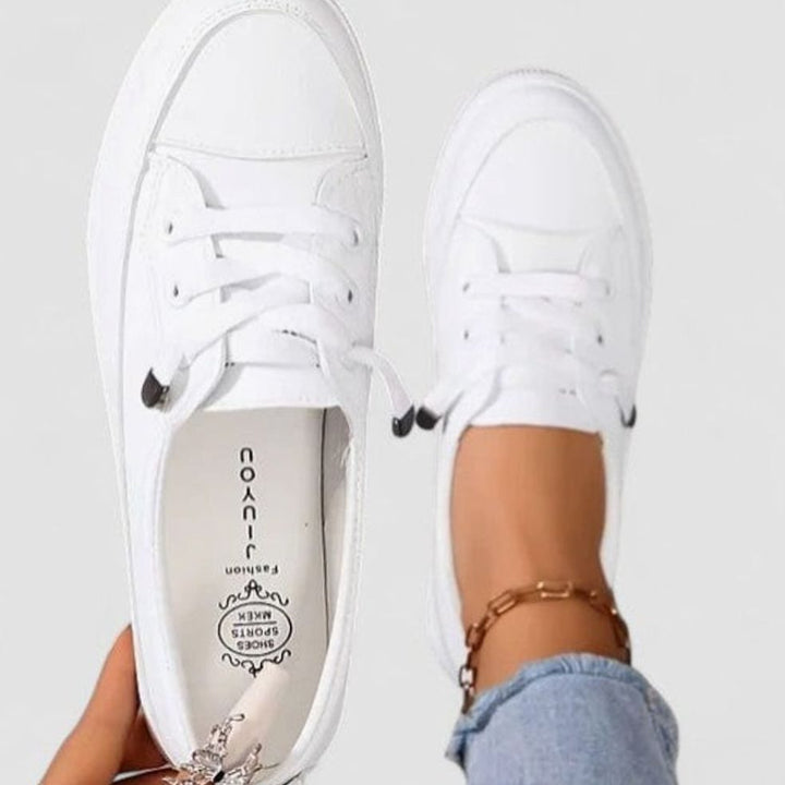 Women's Orthopedic Cushioned Insole Low-Top Lace-Up Sneakers - White