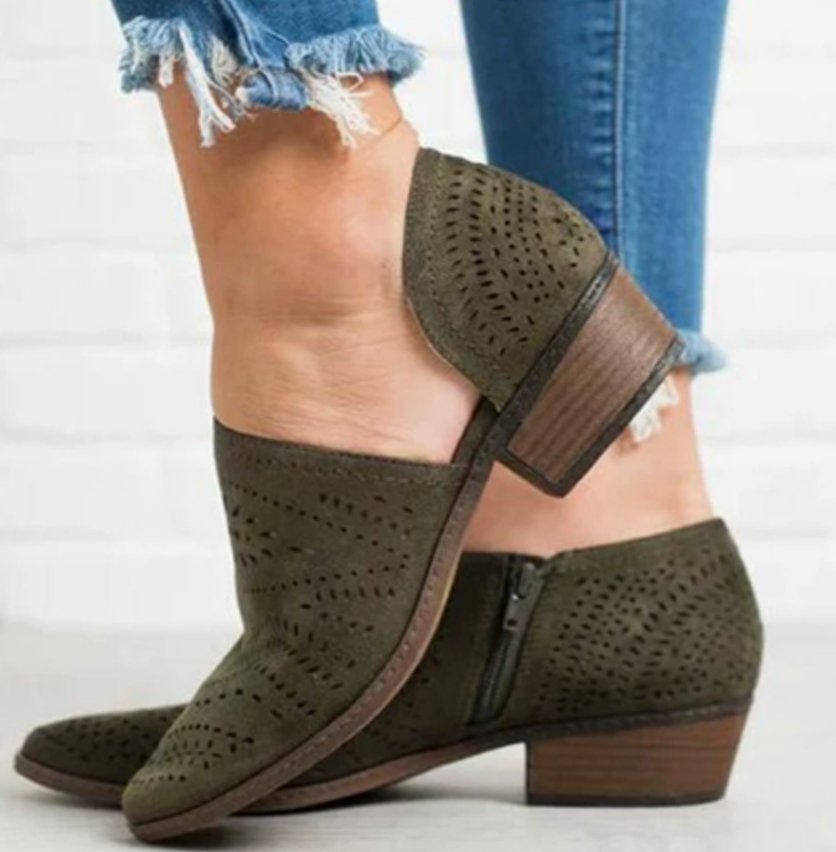 Women's Orthopedic Cutout Block-Heel Ankle Booties - Brown
