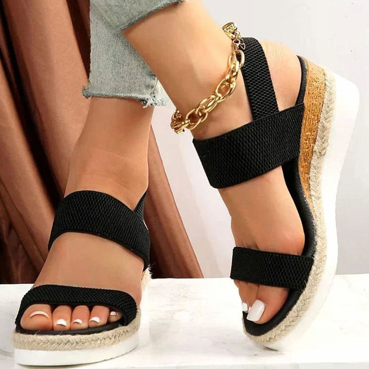 Women's Orthopedic Elastic-Strap Platform Sandals - Black