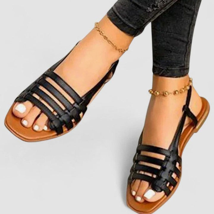 Women's Orthopedic Flat Strappy Slingback Sandals - Black