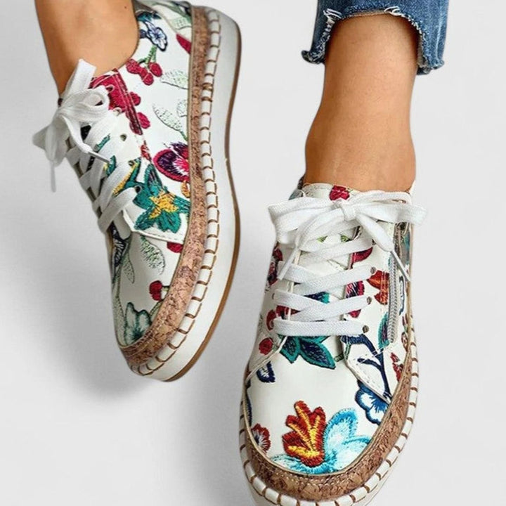 Women's Orthopedic Floral Lace-Up Cork-Sole Sneakers