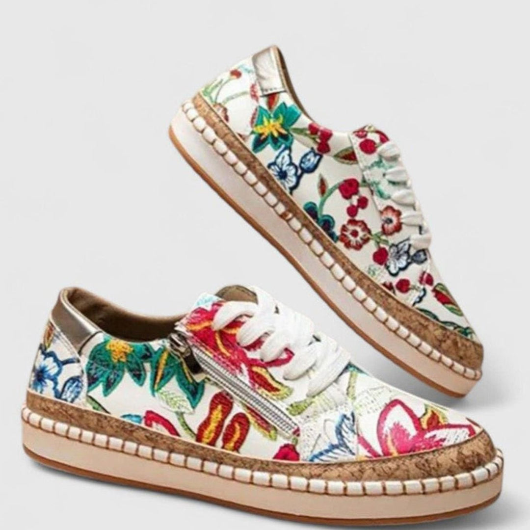 Women's Orthopedic Floral Lace-Up Cork-Sole Sneakers