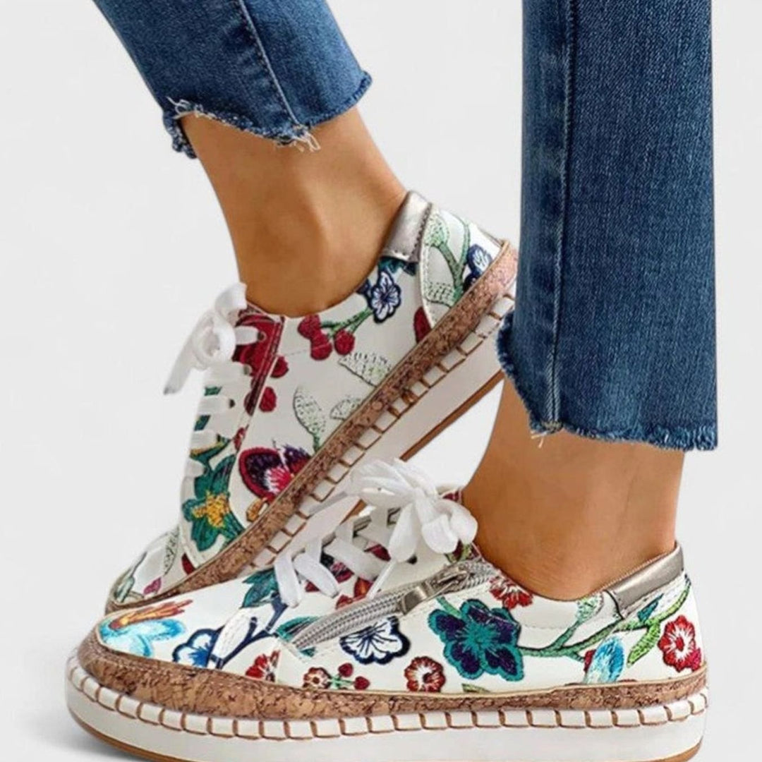 Women's Orthopedic Floral Lace-Up Cork-Sole Sneakers - Bella Flora