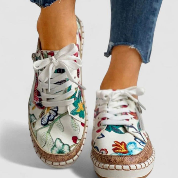 Women's Orthopedic Floral Lace-Up Cork-Sole Sneakers