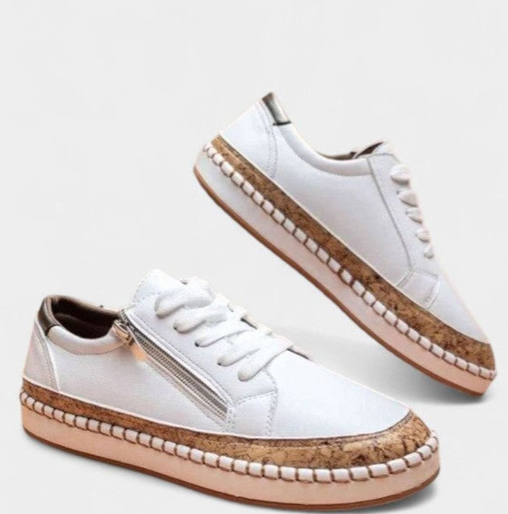 Women's Orthopedic Floral Lace-Up Cork-Sole Sneakers - Pure White