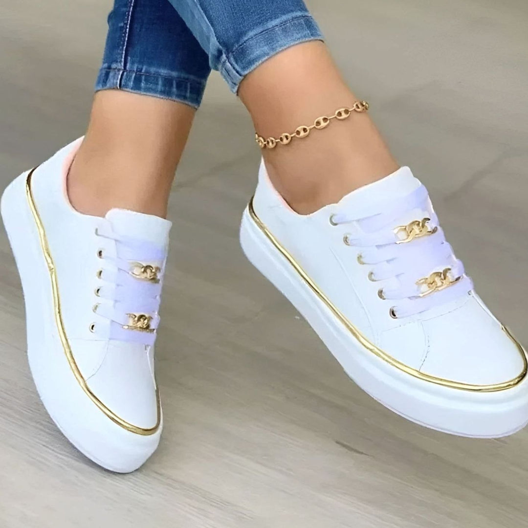 Women's Orthopedic Gold-Accent Lace-Up Platform Sneakers - White