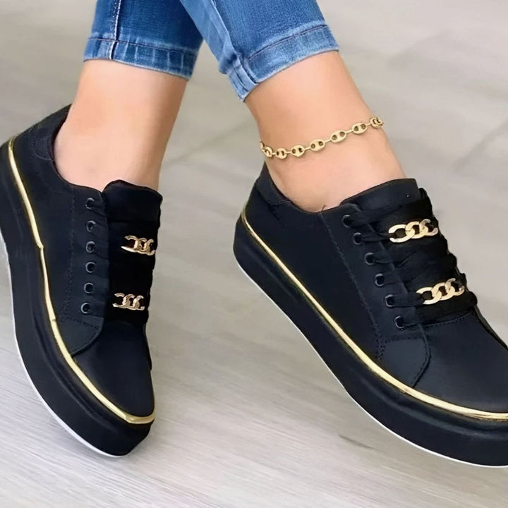 Women's Orthopedic Gold-Accent Lace-Up Platform Sneakers - Black