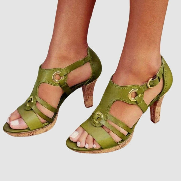 Women's Orthopedic Heels Open-Toe Strappy Cork-Heel Sandals - Galway Green