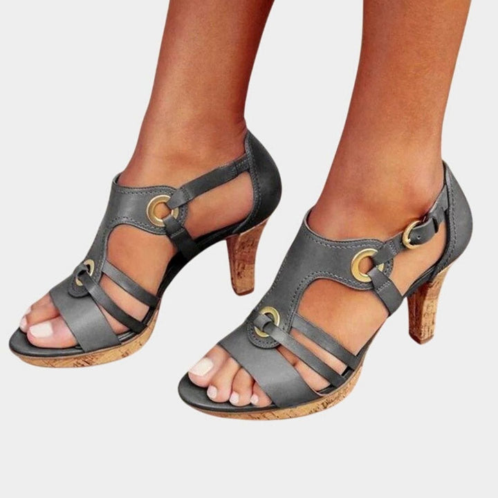 Women's Orthopedic Heels Open-Toe Strappy Cork-Heel Sandals - Sidereal Gray