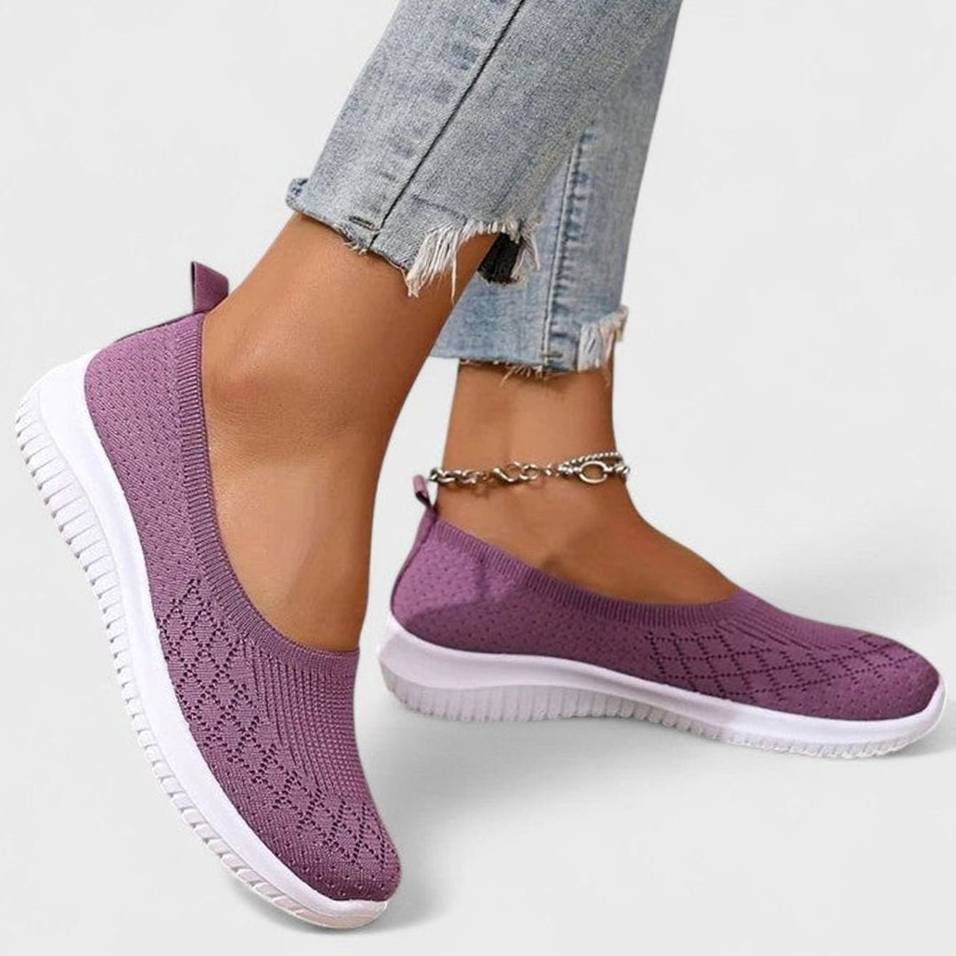 Women's Orthopedic Knit Slip-On Shoes Removable Insole Wide Fit - Purple