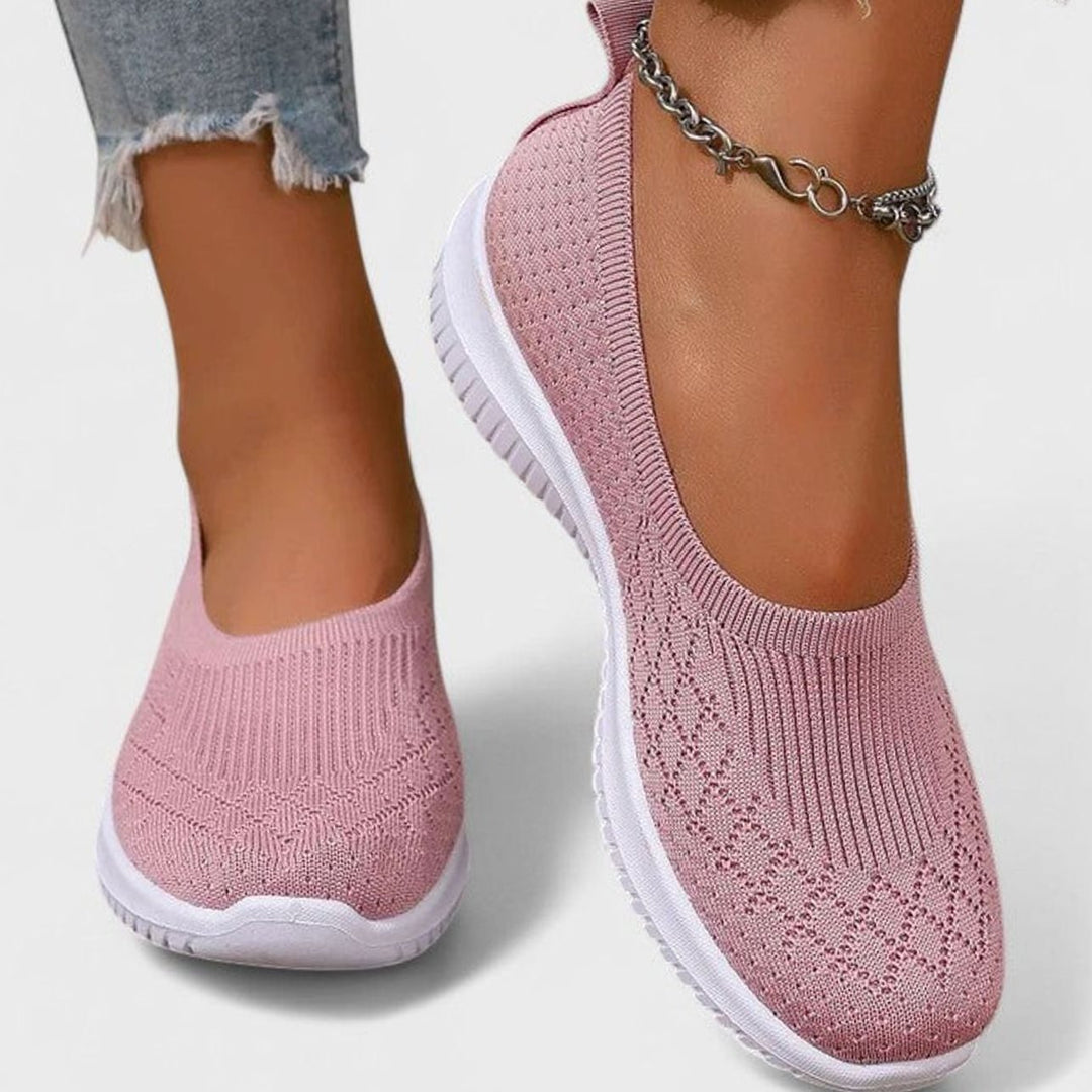 Women's Orthopedic Knit Slip-On Shoes Removable Insole Wide Fit - Pink