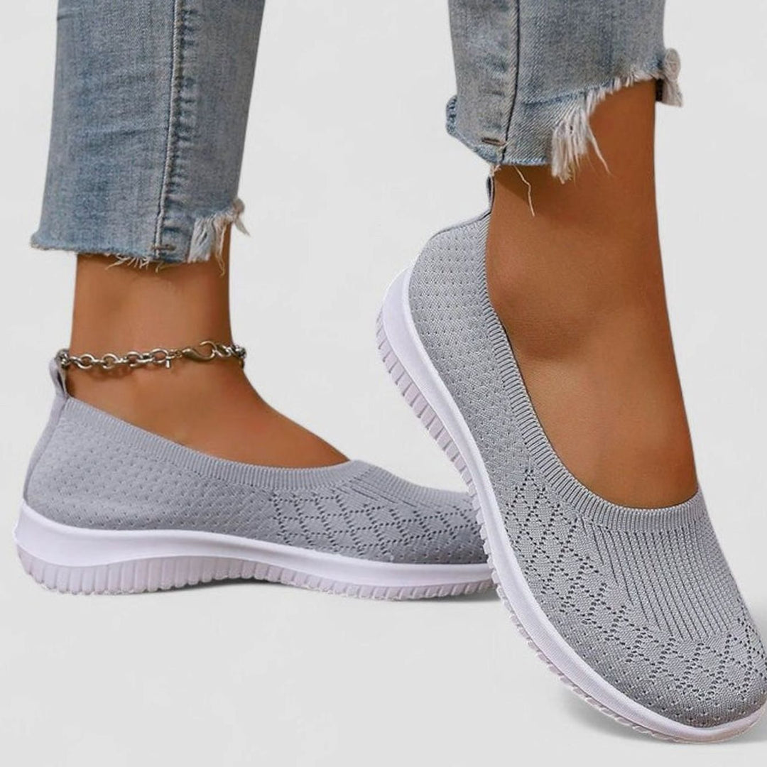 Women's Orthopedic Knit Slip-On Shoes Removable Insole Wide Fit - Gray