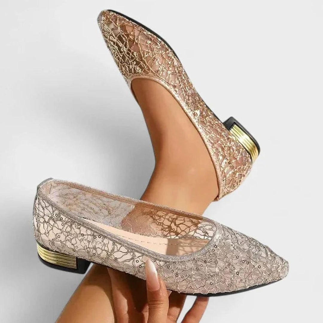 Women's Orthopedic Lace Flats Square-Toe Low-Heel Slip-On Shoes - Gold