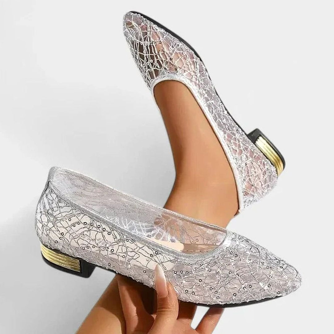 Women's Orthopedic Lace Flats Square-Toe Low-Heel Slip-On Shoes - Silver