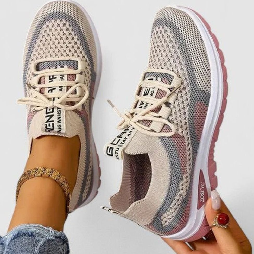 Women's Orthopedic Lace-Up Breathable Mesh Sneakers - Khaki
