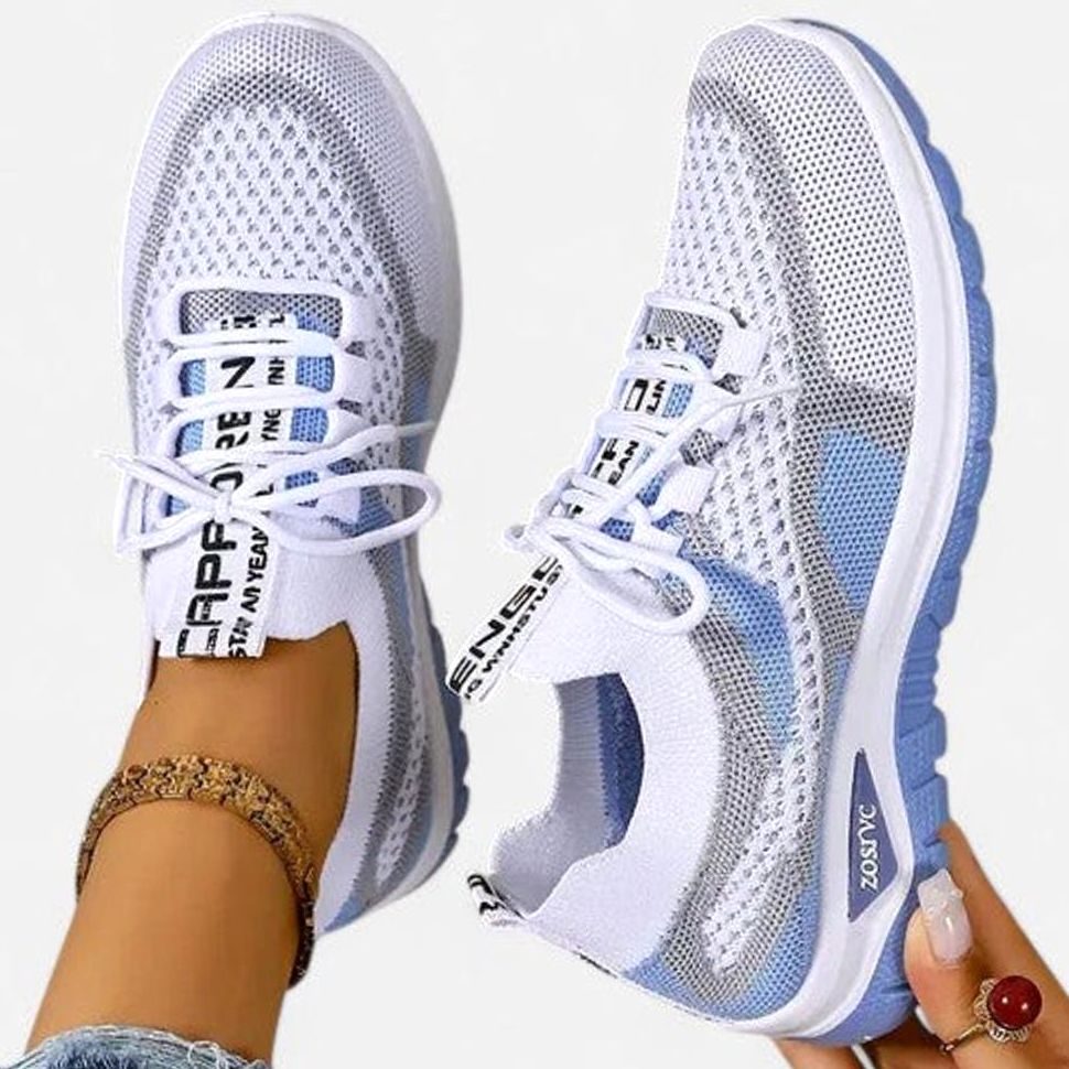 Women's Orthopedic Lace-Up Breathable Mesh Sneakers - Blue