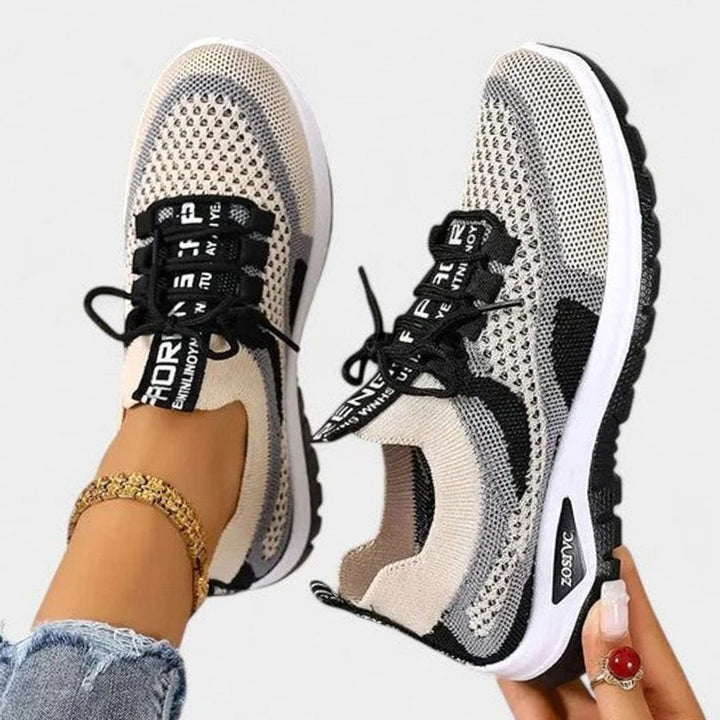 Women's Orthopedic Lace-Up Breathable Mesh Sneakers - Black