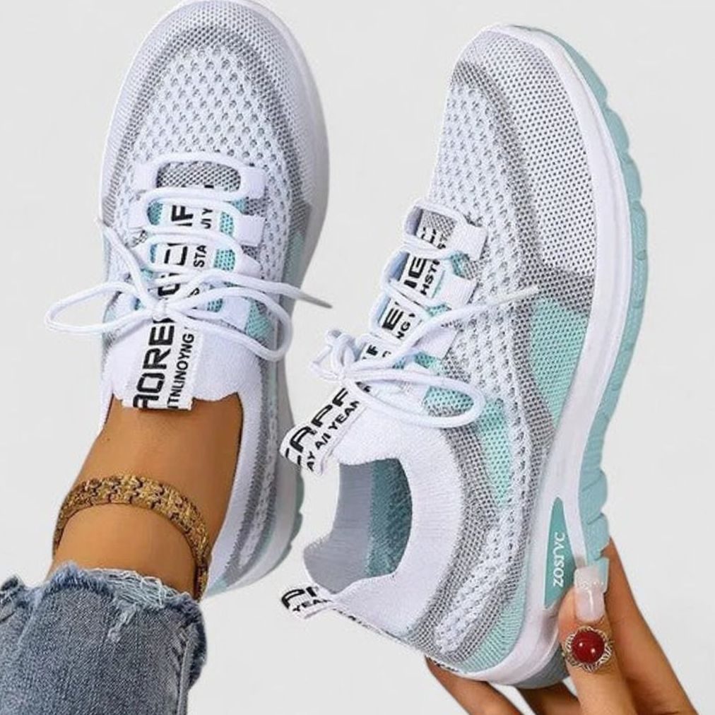 Women's Orthopedic Lace-Up Breathable Mesh Sneakers - Turquoise