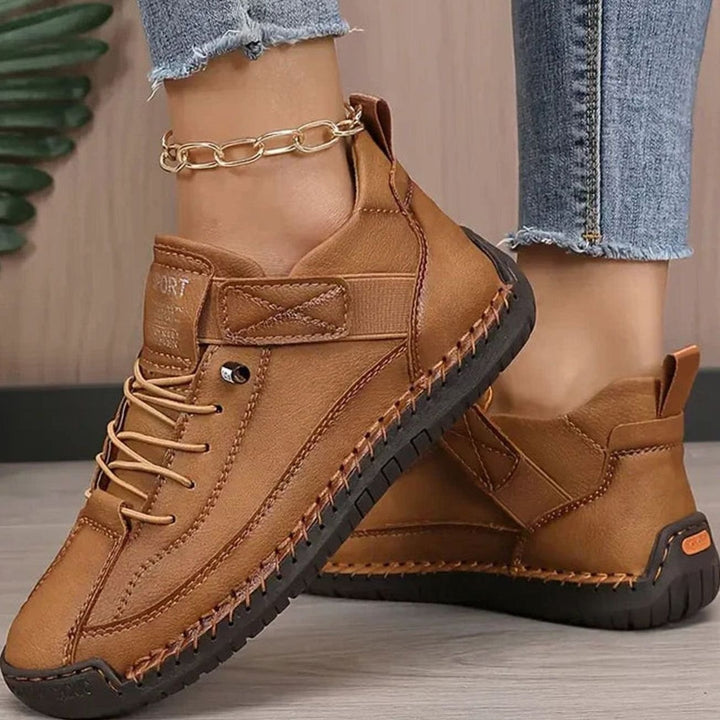 Women's Orthopedic Lace-Up Suede Low-Top Sneakers Wide Fit - Brown