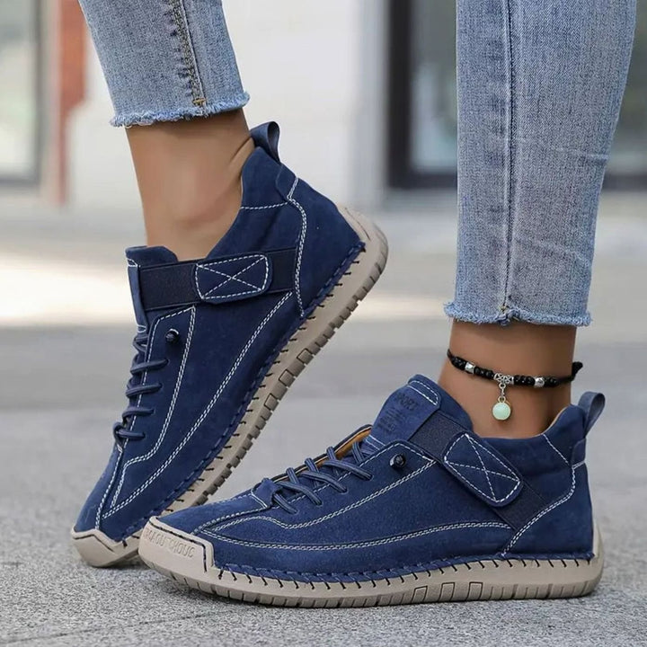 Women's Orthopedic Lace-Up Suede Low-Top Sneakers Wide Fit - Blue