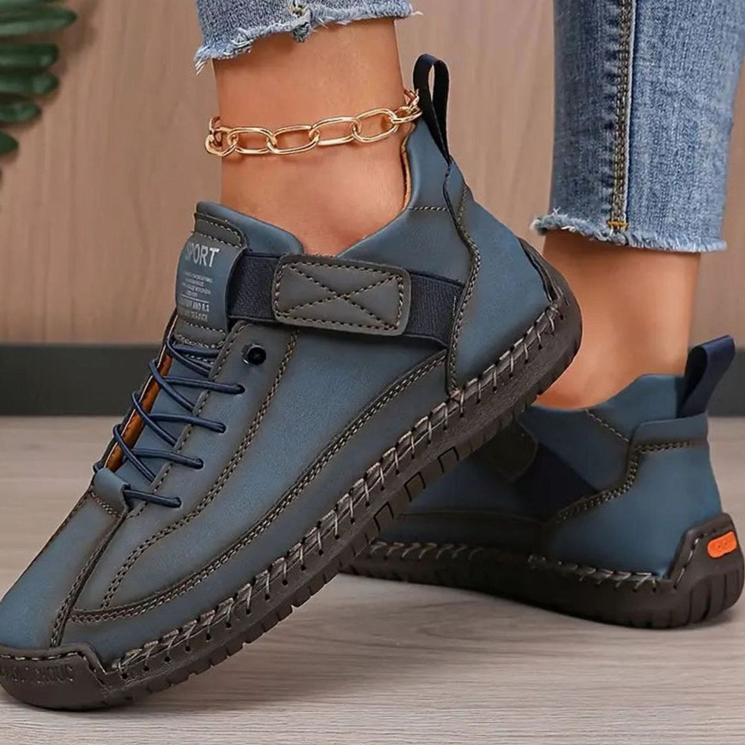 Women's Orthopedic Lace-Up Suede Low-Top Sneakers Wide Fit - Dark Blue