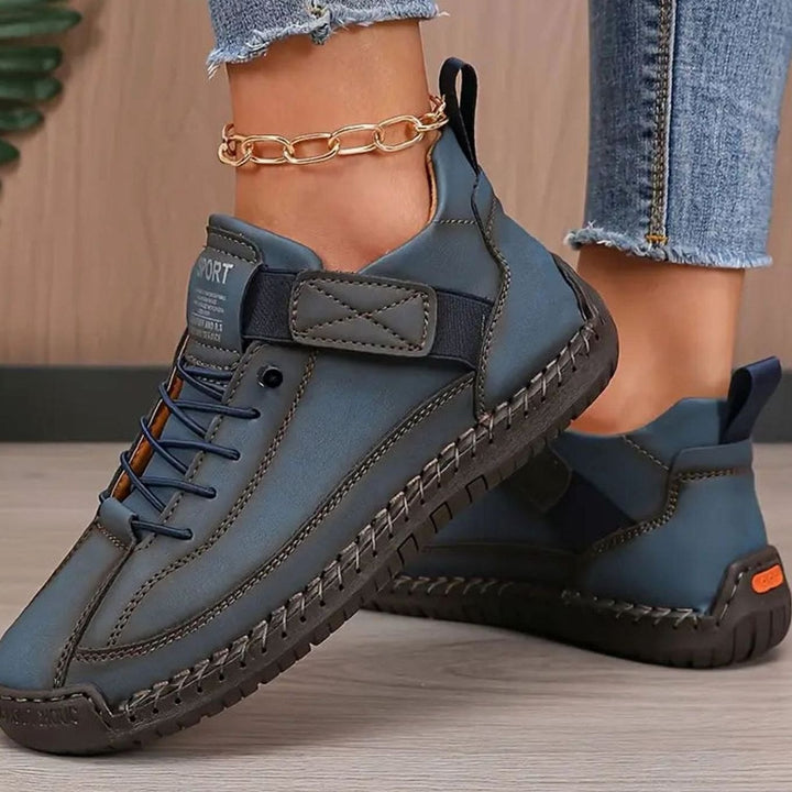 Women's Orthopedic Lace-Up Suede Low-Top Sneakers Wide Fit - Dark Blue
