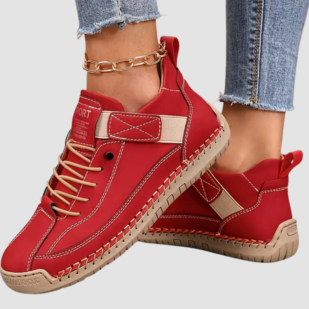 Women's Orthopedic Lace-Up Suede Low-Top Sneakers Wide Fit - Red