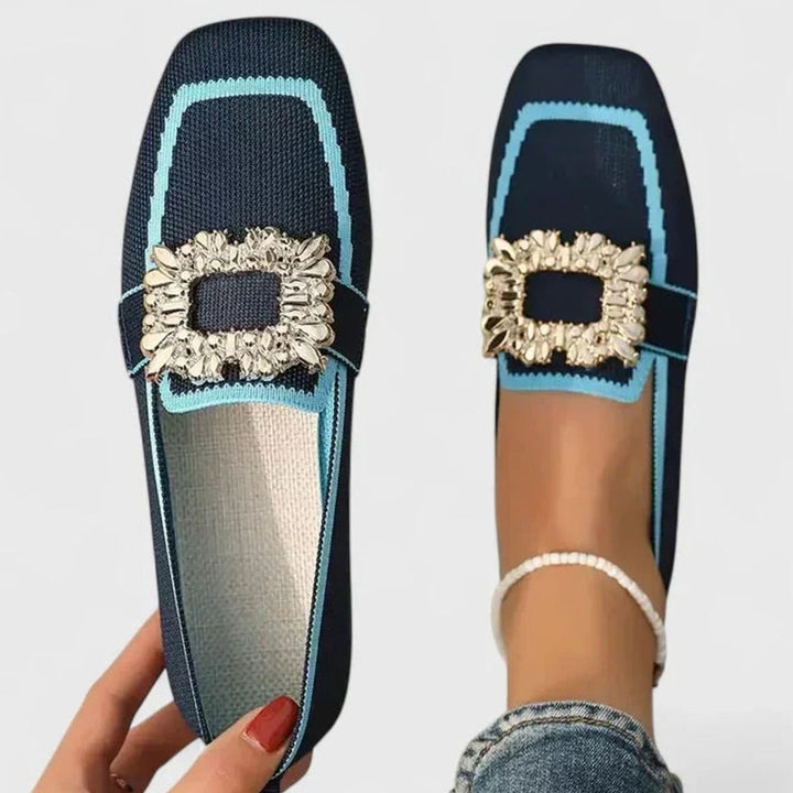 Women's Orthopedic Loafers Cushioned Insole Square-Toe Flats - Blue
