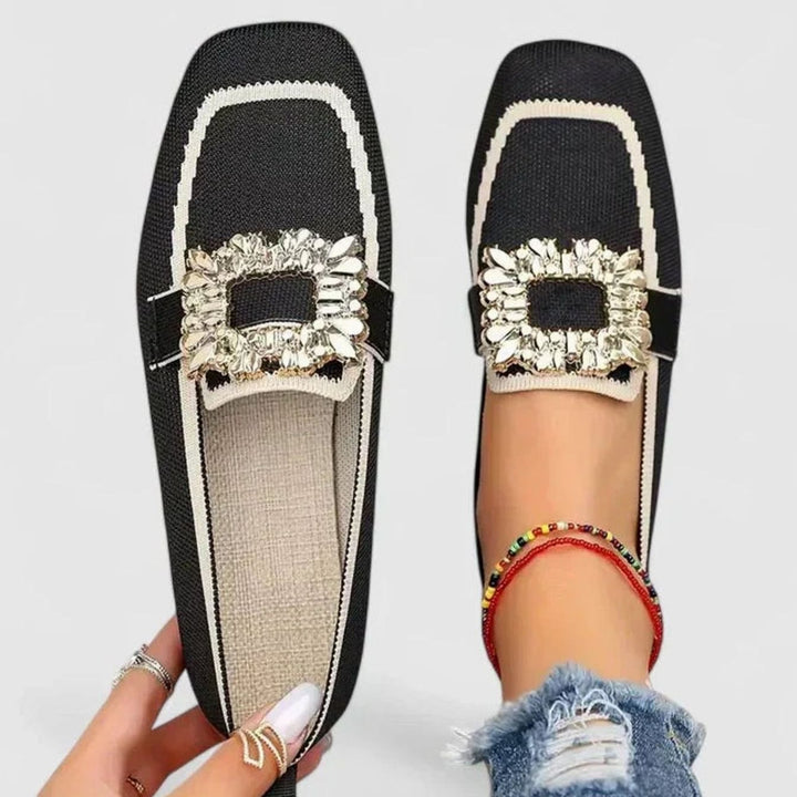 Women's Orthopedic Loafers Cushioned Insole Square-Toe Flats - Black