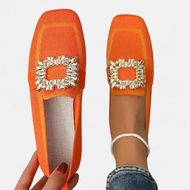 Women's Orthopedic Loafers Cushioned Insole Square-Toe Flats - Orange