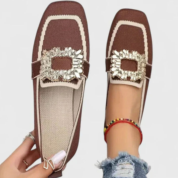 Women's Orthopedic Loafers Cushioned Insole Square-Toe Flats - Brown