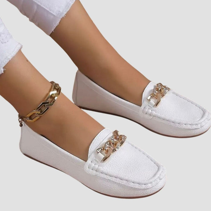 Women's Orthopedic Loafers Cushioned Slip-On Flats Gold Chain Detail