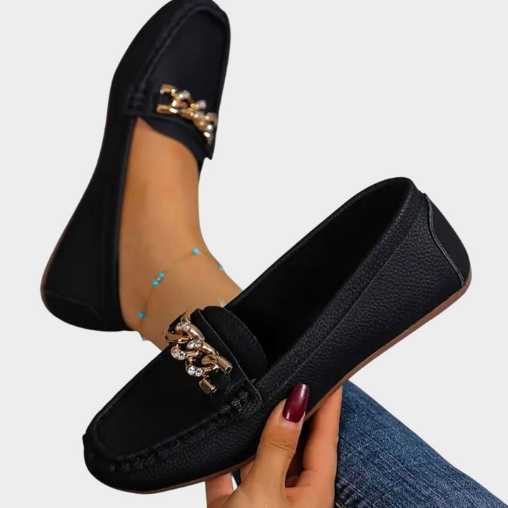 Women's Orthopedic Loafers Cushioned Slip-On Flats Gold Chain Detail