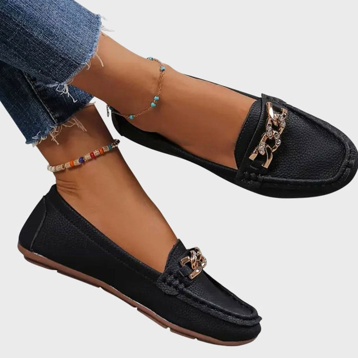 Women's Orthopedic Loafers Cushioned Slip-On Flats Gold Chain Detail
