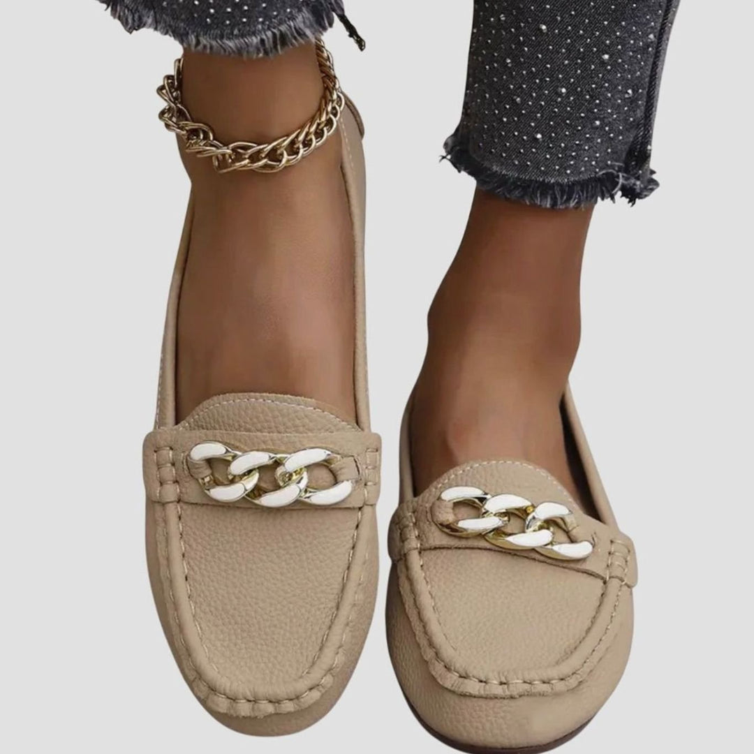 Women's Orthopedic Loafers Cushioned Slip-On Flats Gold Chain Detail