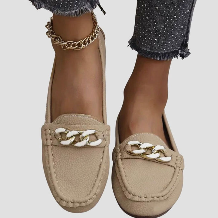 Women's Orthopedic Loafers Cushioned Slip-On Flats Gold Chain Detail