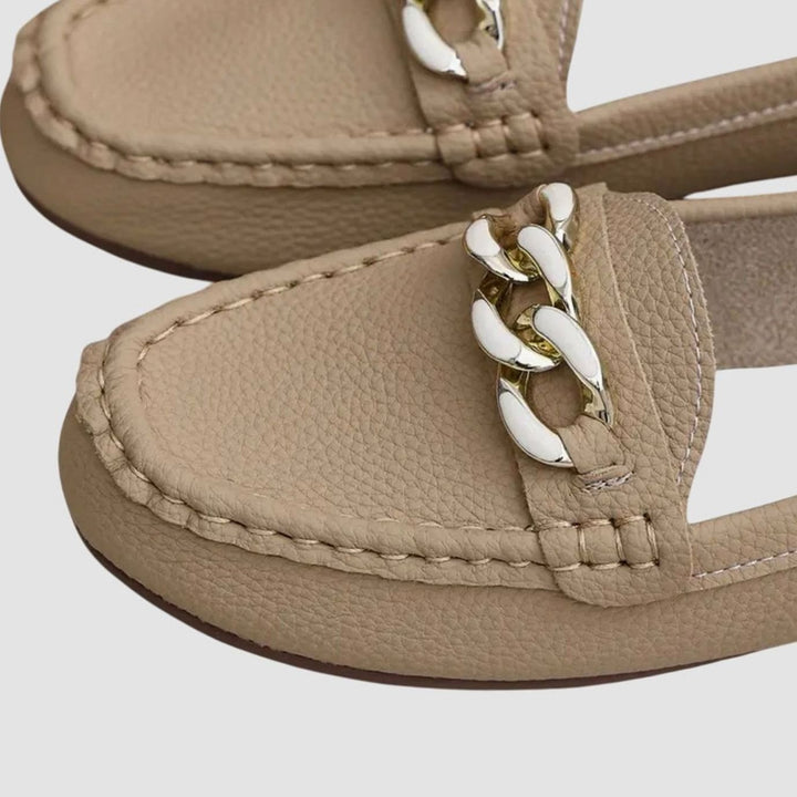Women's Orthopedic Loafers Cushioned Slip-On Flats Gold Chain Detail