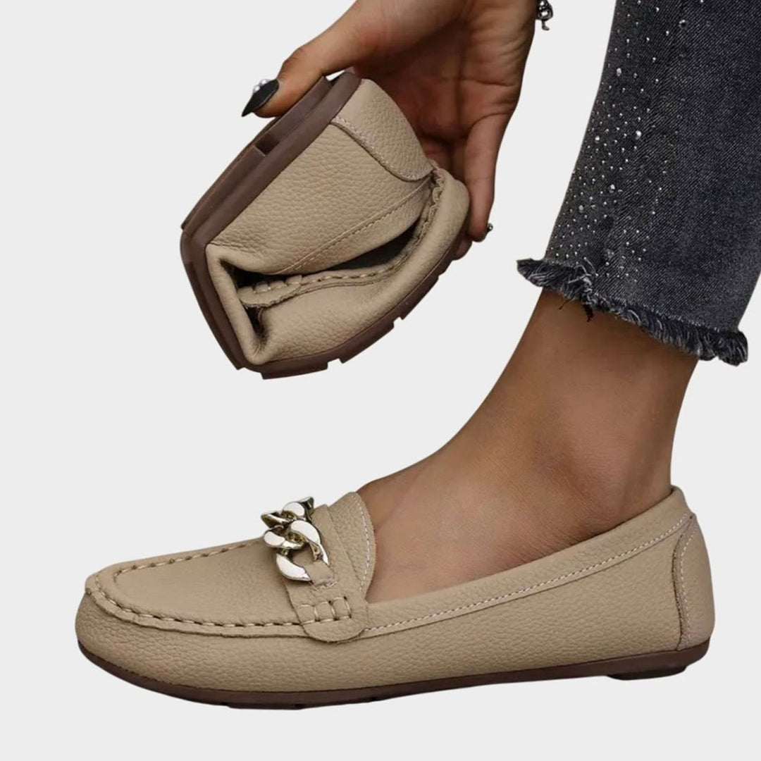 Women's Orthopedic Loafers Cushioned Slip-On Flats Gold Chain Detail