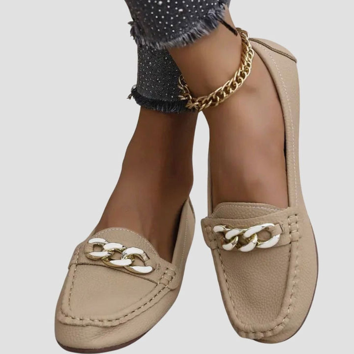 Women's Orthopedic Loafers Cushioned Slip-On Flats Gold Chain Detail
