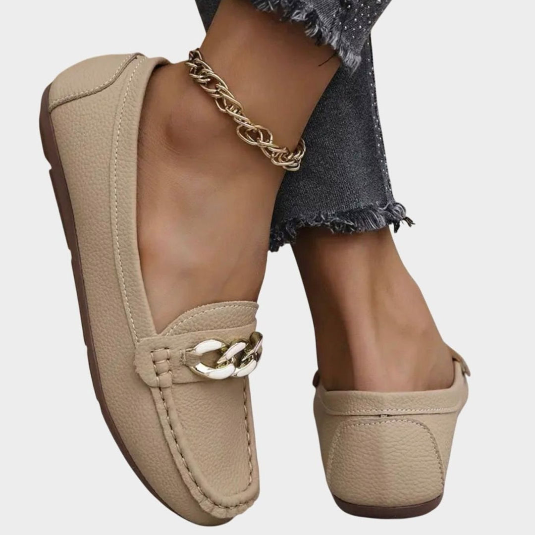 Women's Orthopedic Loafers Cushioned Slip-On Flats Gold Chain Detail