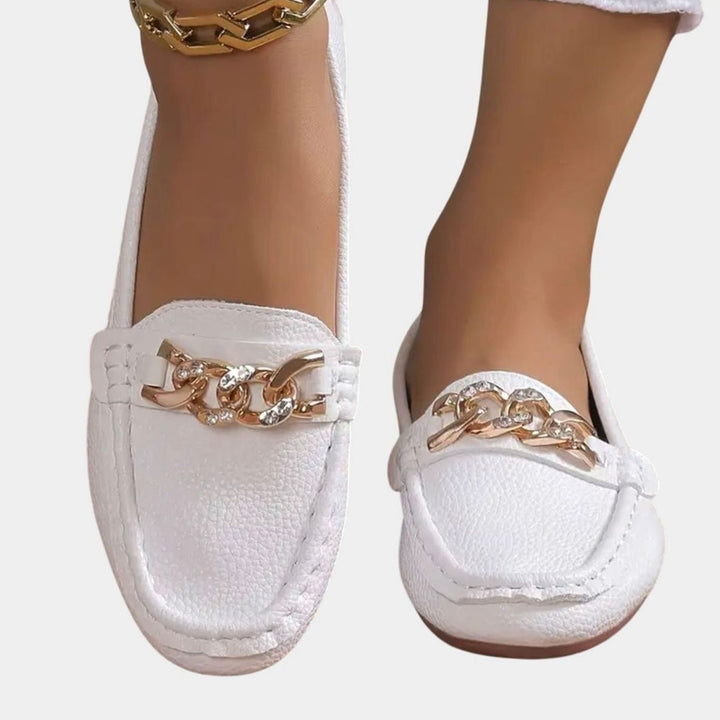 Women's Orthopedic Loafers Cushioned Slip-On Flats Gold Chain Detail